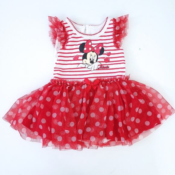 Disney Baby Minnie Mouse Dress 3-6 Months, Tutu Dress Stripe Polkadots Red White - Picture 1 of 5